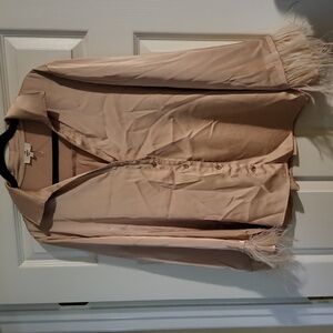 Entro Blush Feather-Trimmed Blouse